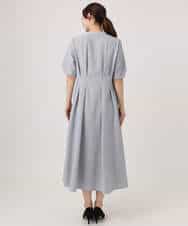 FKEGD38210 MK MICHEL KLEIN(MK ミッシェルクラン) サッカーストライプ ウエストタックワンピース/洗える ネイビー