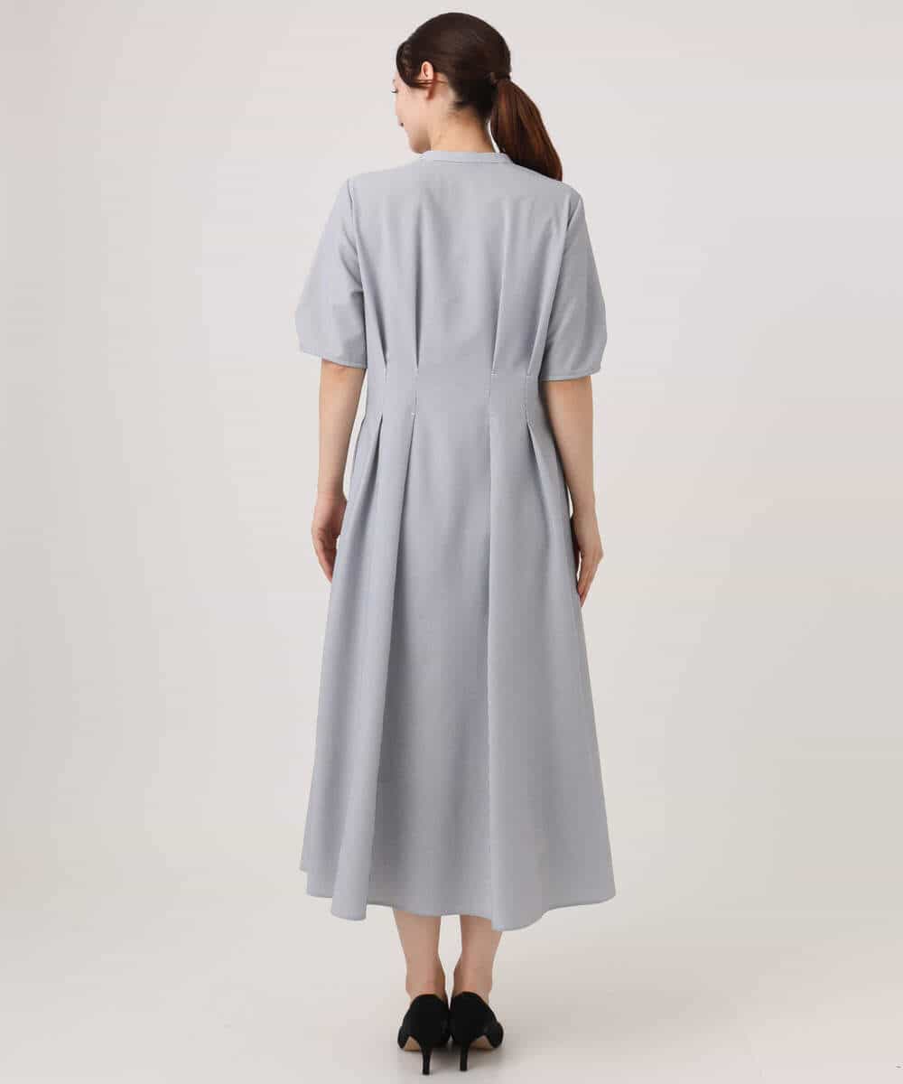 FKEGD38210 MK MICHEL KLEIN(MK ミッシェルクラン) サッカーストライプ ウエストタックワンピース/洗える ネイビー