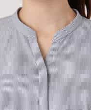 FKEGD38210 MK MICHEL KLEIN(MK ミッシェルクラン) サッカーストライプ ウエストタックワンピース/洗える ネイビー