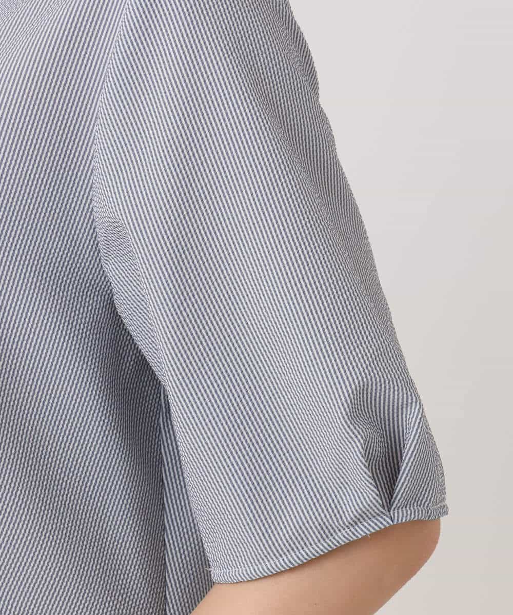 FKEGD38210 MK MICHEL KLEIN(MK ミッシェルクラン) サッカーストライプ ウエストタックワンピース/洗える ネイビー