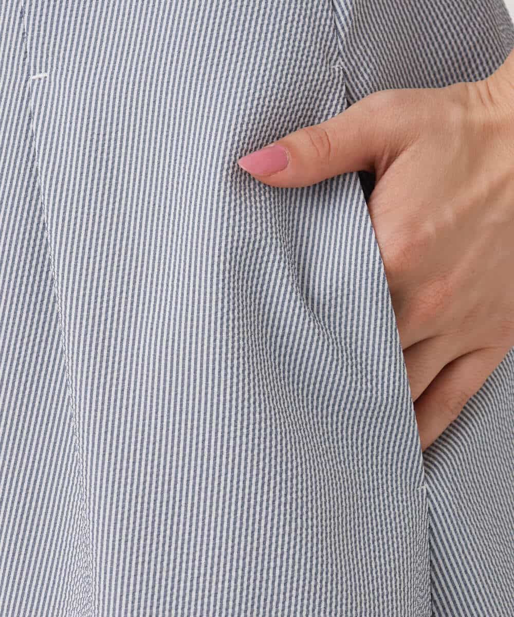 FKEGD38210 MK MICHEL KLEIN(MK ミッシェルクラン) サッカーストライプ ウエストタックワンピース/洗える ネイビー