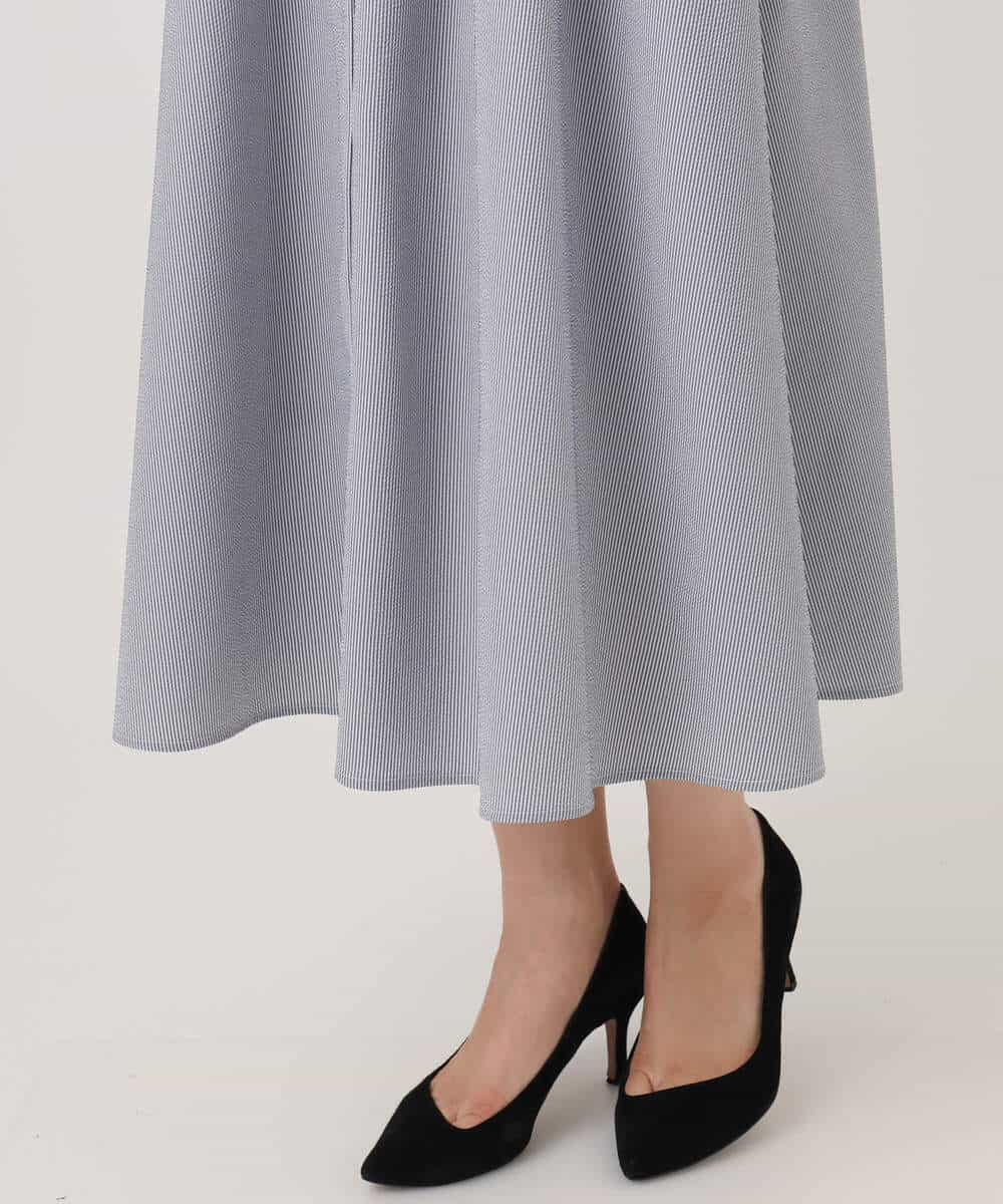 FKEGD38210 MK MICHEL KLEIN(MK ミッシェルクラン) サッカーストライプ ウエストタックワンピース/洗える ネイビー