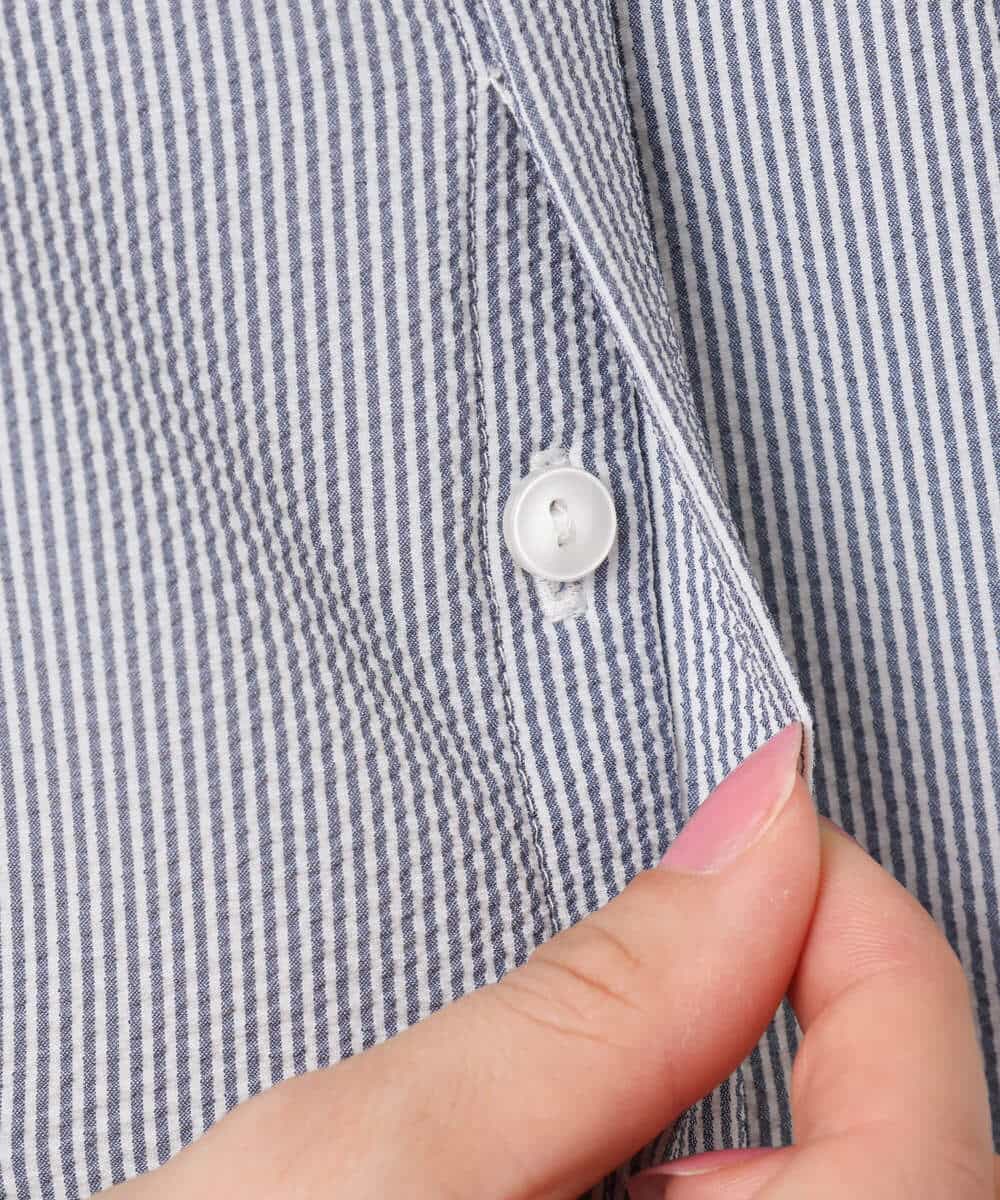 FKEGD38210 MK MICHEL KLEIN(MK ミッシェルクラン) サッカーストライプ ウエストタックワンピース/洗える ネイビー