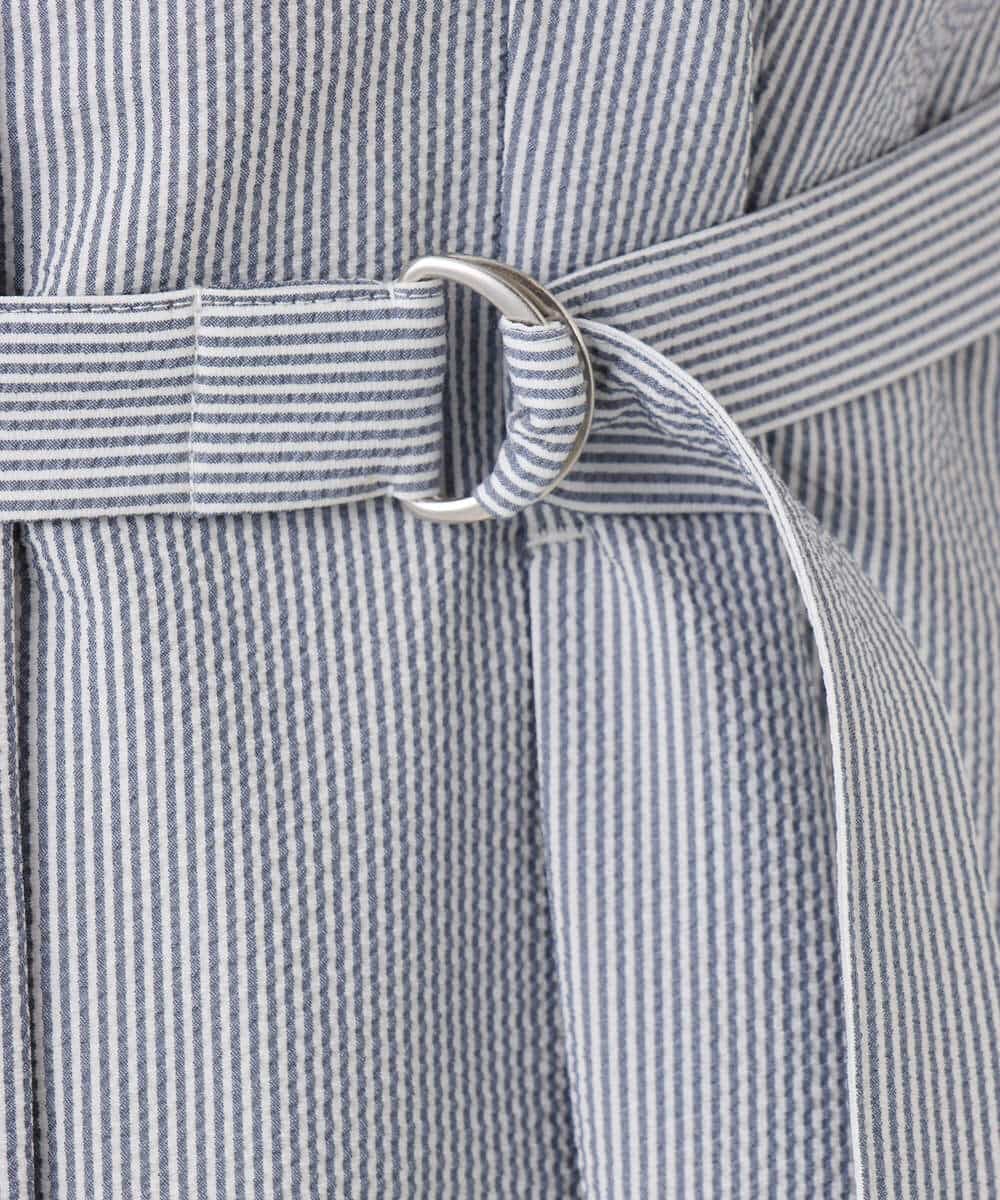 FKEGD38210 MK MICHEL KLEIN(MK ミッシェルクラン) サッカーストライプ ウエストタックワンピース/洗える ネイビー