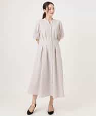 FKEGD38210 MK MICHEL KLEIN(MK ミッシェルクラン) サッカーストライプ ウエストタックワンピース/洗える ネイビー