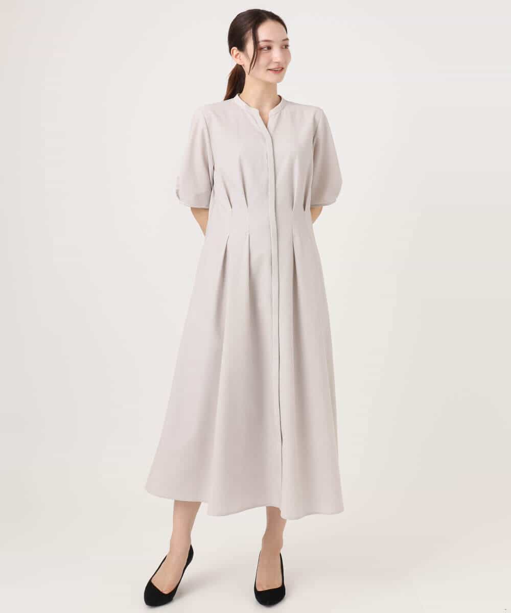 FKEGD38210 MK MICHEL KLEIN(MK ミッシェルクラン) サッカーストライプ ウエストタックワンピース/洗える ネイビー