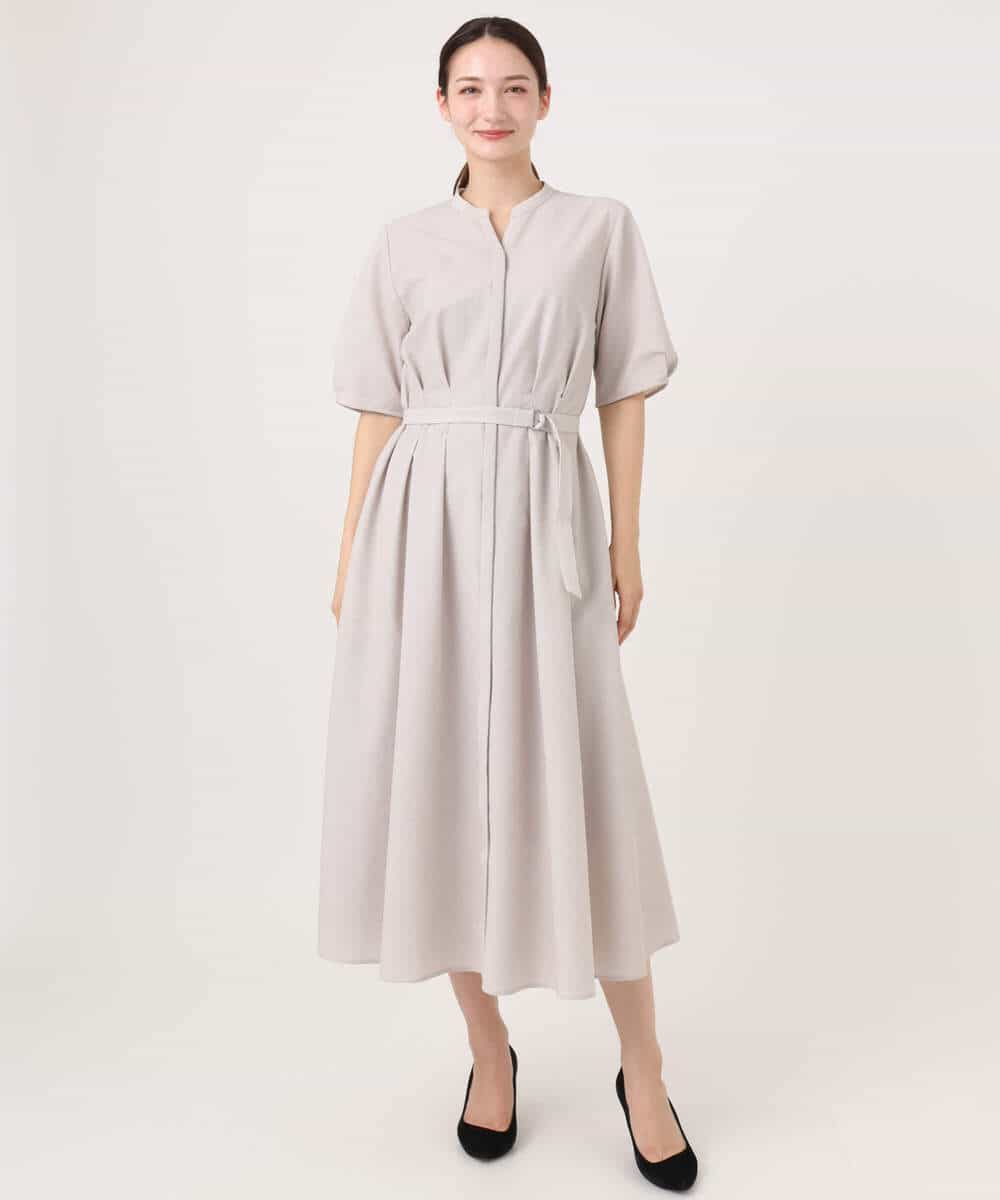 FKEGD38210 MK MICHEL KLEIN(MK ミッシェルクラン) サッカーストライプ ウエストタックワンピース/洗える ネイビー