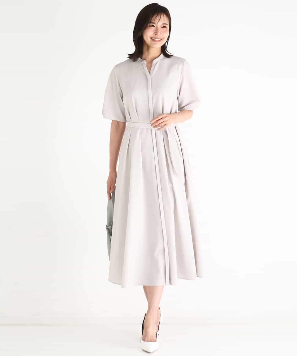 FKEGD38210 MK MICHEL KLEIN(MK ミッシェルクラン) サッカーストライプ ウエストタックワンピース/洗える ネイビー