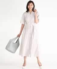 FKEGD38210 MK MICHEL KLEIN(MK ミッシェルクラン) サッカーストライプ ウエストタックワンピース/洗える ネイビー