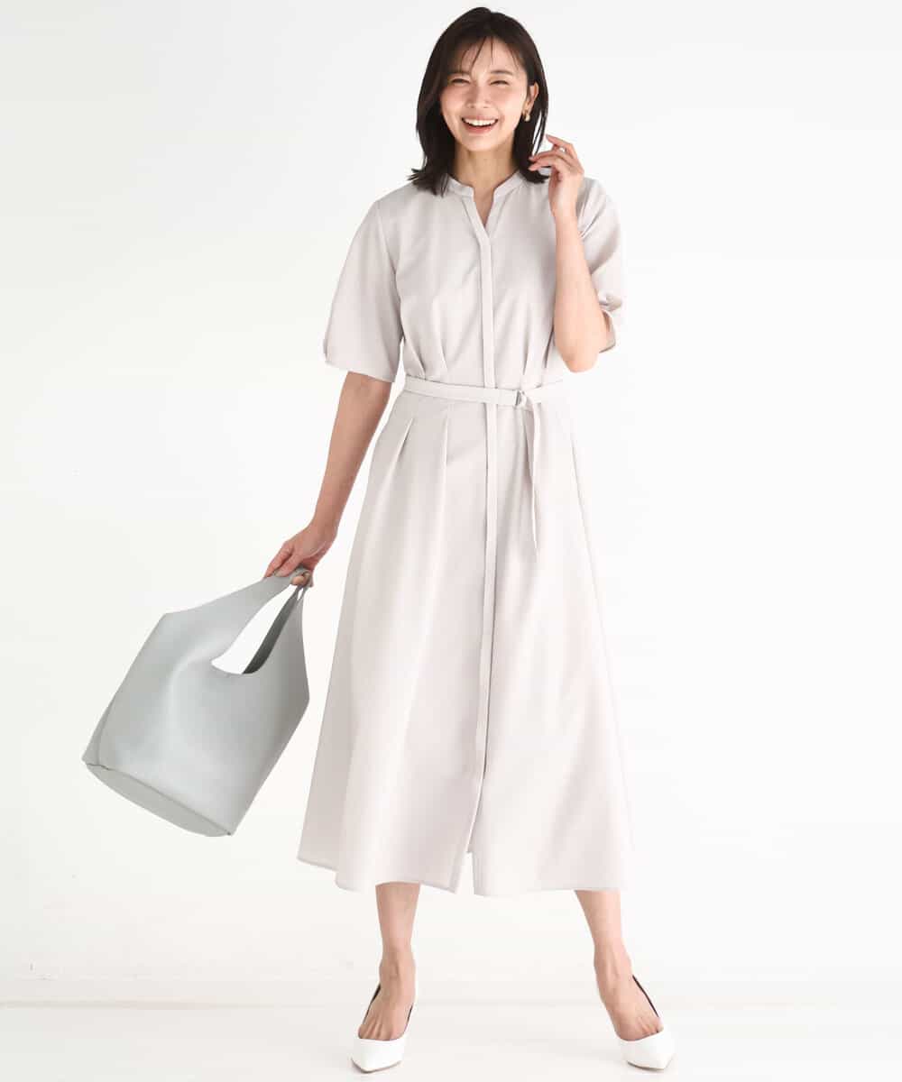 FKEGD38210 MK MICHEL KLEIN(MK ミッシェルクラン) サッカーストライプ ウエストタックワンピース/洗える ネイビー