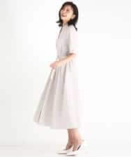 FKEGD38210 MK MICHEL KLEIN(MK ミッシェルクラン) サッカーストライプ ウエストタックワンピース/洗える ネイビー