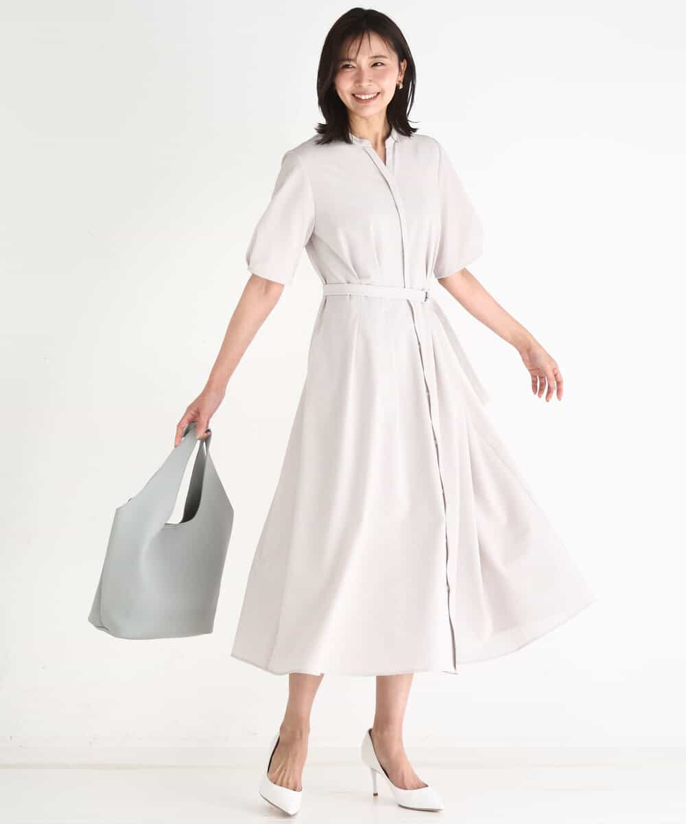 FKEGD38210 MK MICHEL KLEIN(MK ミッシェルクラン) サッカーストライプ ウエストタックワンピース/洗える ネイビー