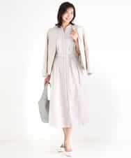 FKEGD38210 MK MICHEL KLEIN(MK ミッシェルクラン) サッカーストライプ ウエストタックワンピース/洗える ネイビー