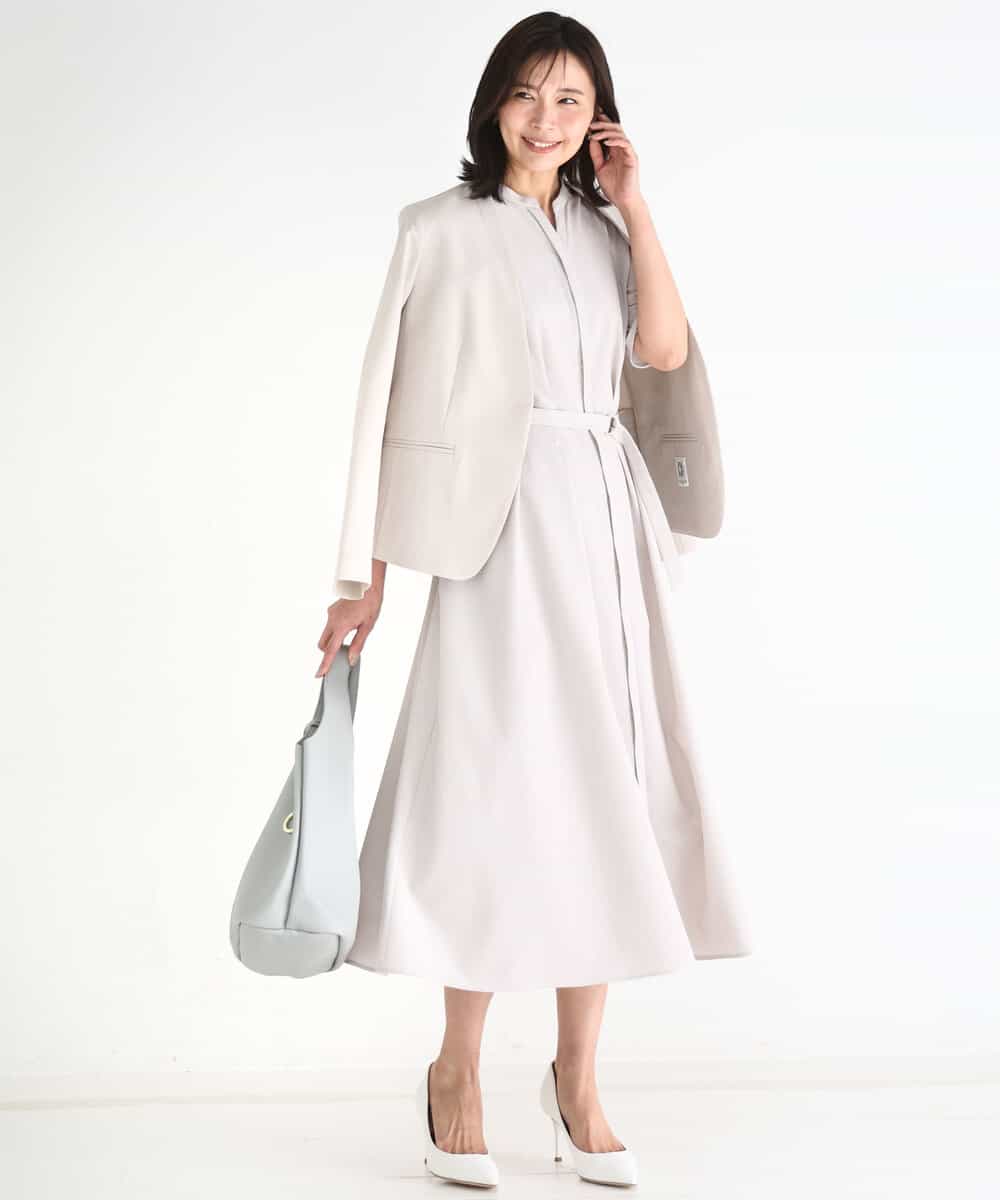 FKEGD38210 MK MICHEL KLEIN(MK ミッシェルクラン) サッカーストライプ ウエストタックワンピース/洗える ネイビー