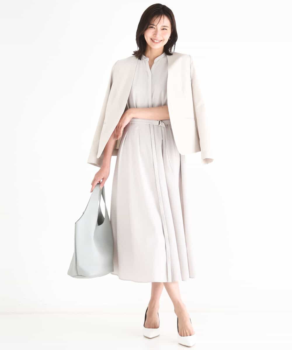 FKEGD38210 MK MICHEL KLEIN(MK ミッシェルクラン) サッカーストライプ ウエストタックワンピース/洗える ネイビー