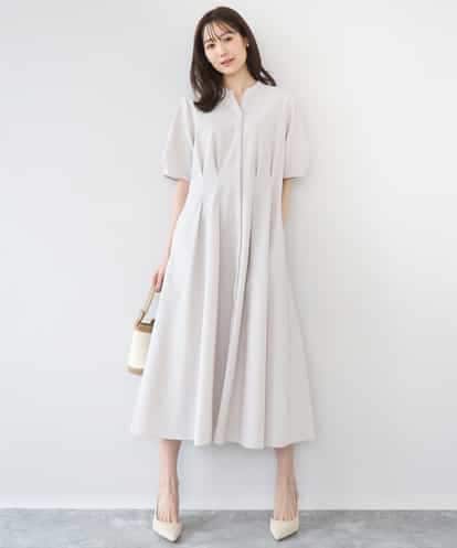 FKEGD38210 MK MICHEL KLEIN サッカーストライプ ウエストタックワンピース/洗える