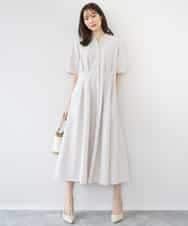 FKEGD38210 MK MICHEL KLEIN(MK ミッシェルクラン) サッカーストライプ ウエストタックワンピース/洗える ベージュ