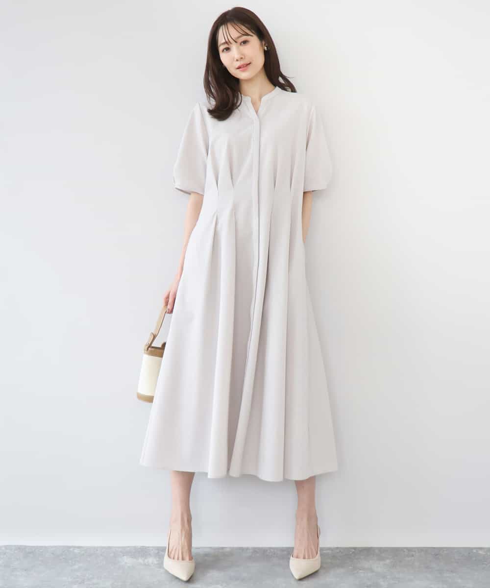 FKEGD38210 MK MICHEL KLEIN(MK ミッシェルクラン) サッカーストライプ ウエストタックワンピース/洗える ベージュ