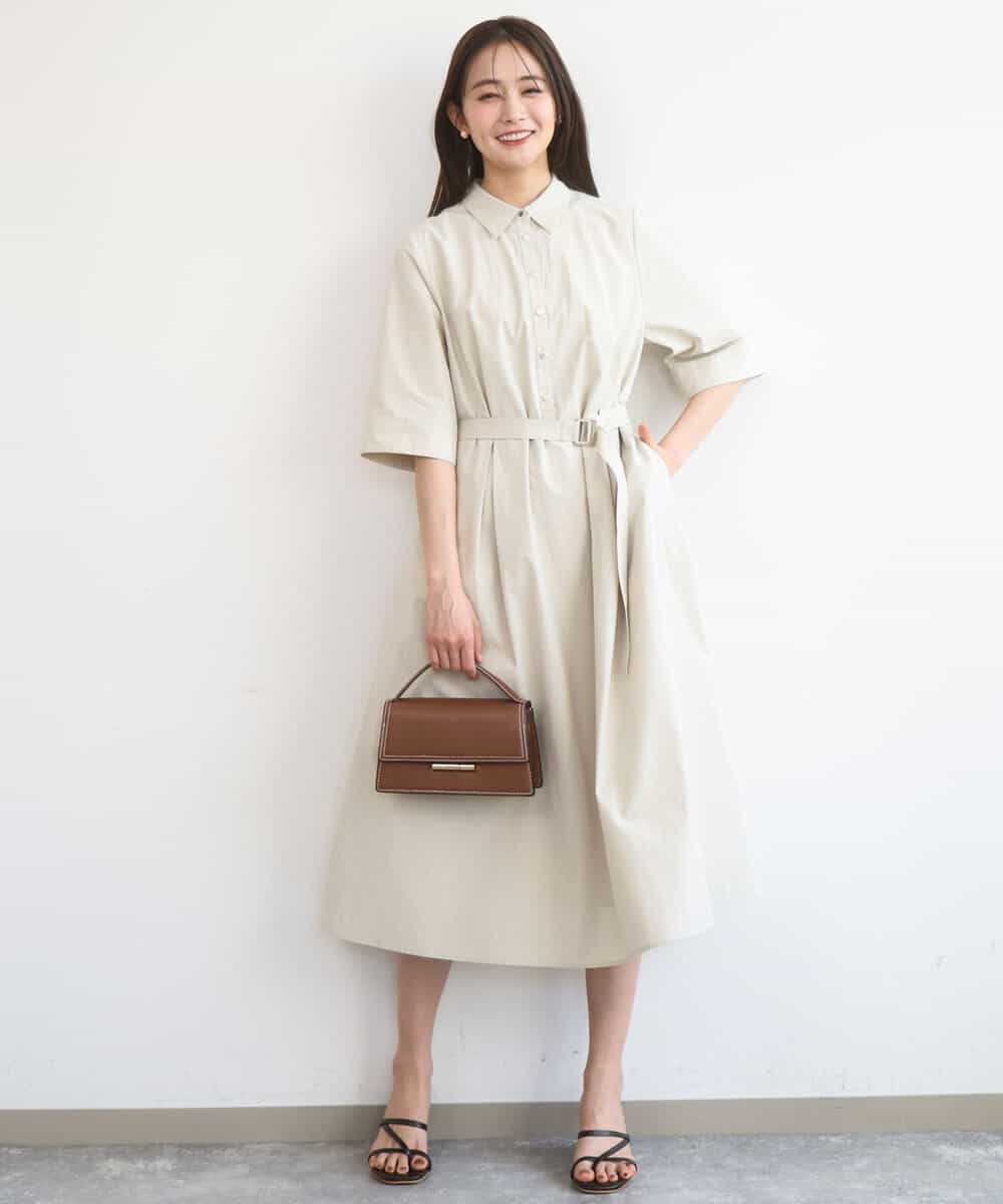 FKEGD40220 MK MICHEL KLEIN(MK ミッシェルクラン) ハーフスリーブ シャツワンピース/UVカット/洗える ベージュ