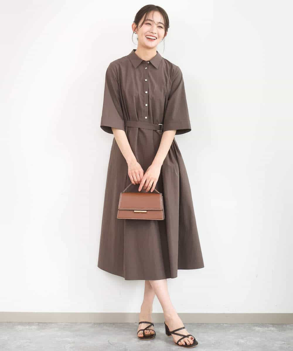 FKEGD40220 MK MICHEL KLEIN(MK ミッシェルクラン) ハーフスリーブ シャツワンピース/UVカット/洗える ベージュ