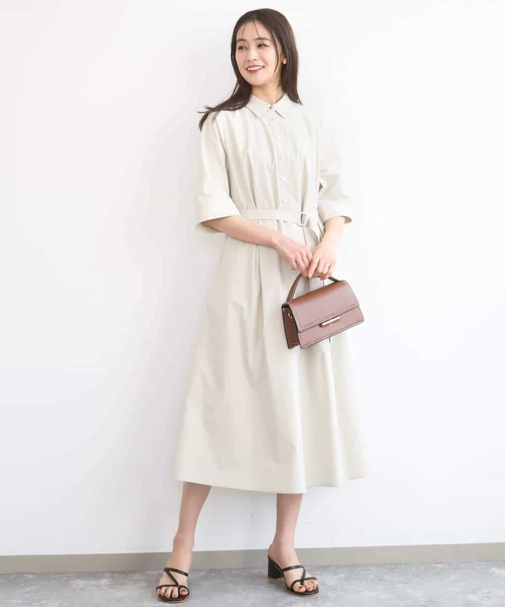 FKEGD40220 MK MICHEL KLEIN(MK ミッシェルクラン) ハーフスリーブ シャツワンピース/UVカット/洗える ベージュ