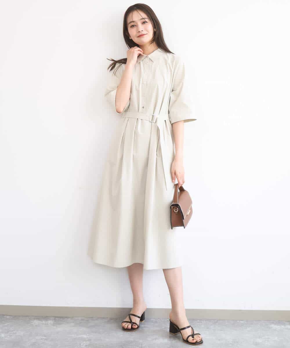 FKEGD40220 MK MICHEL KLEIN(MK ミッシェルクラン) ハーフスリーブ シャツワンピース/UVカット/洗える ベージュ