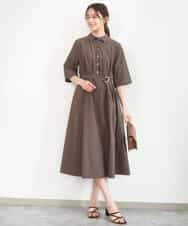 FKEGD40220 MK MICHEL KLEIN(MK ミッシェルクラン) ハーフスリーブ シャツワンピース/UVカット/洗える ブラウン