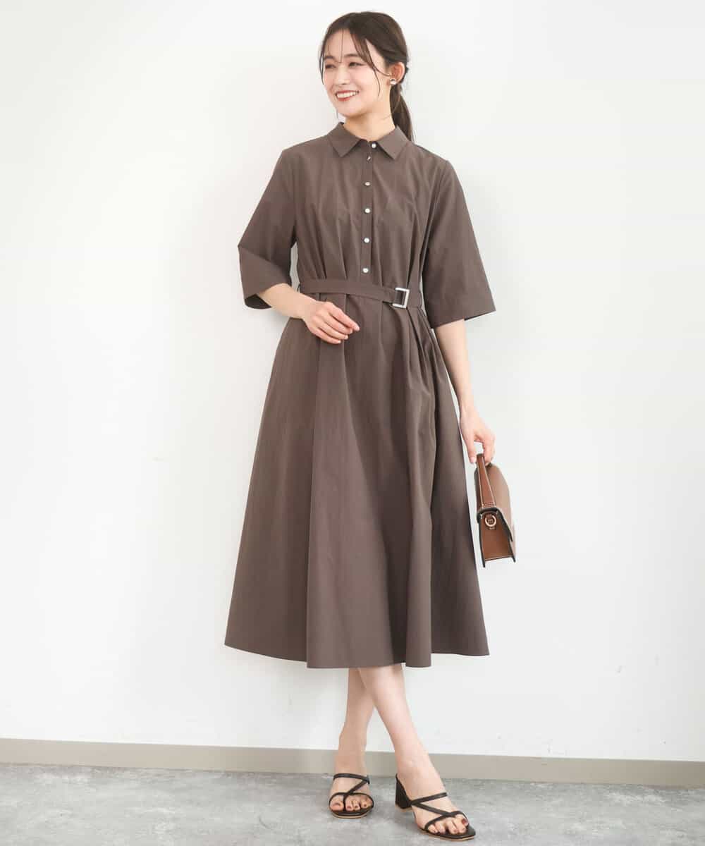 FKEGD40220 MK MICHEL KLEIN(MK ミッシェルクラン) ハーフスリーブ シャツワンピース/UVカット/洗える ブラウン