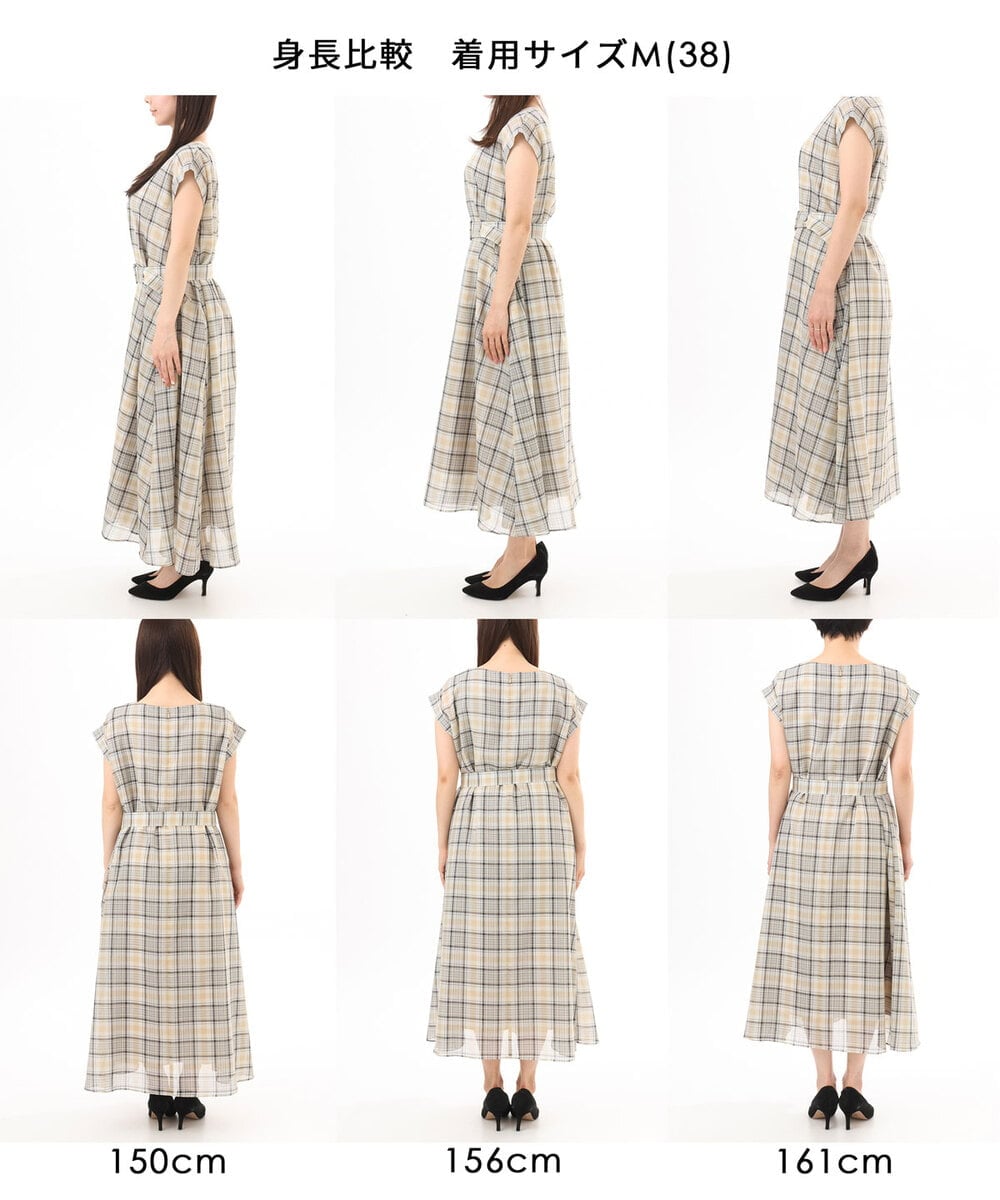 FKEGD46230 MK MICHEL KLEIN(MK ミッシェルクラン) [洗える]オーガンジーチェック柄フレアシルエットワンピース ベージュ