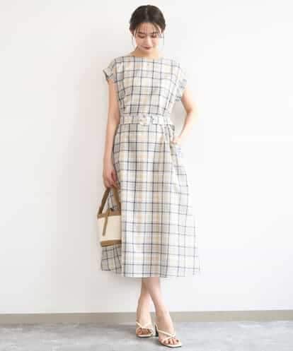 FKEGD46230 MK MICHEL KLEIN オーガンジーチェック柄フレアシルエットワンピース/洗える