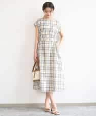 FKEGD46230 MK MICHEL KLEIN(MK ミッシェルクラン) オーガンジーチェック柄フレアシルエットワンピース/洗える ベージュ