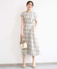 FKEGD46230 MK MICHEL KLEIN(MK ミッシェルクラン) オーガンジーチェック柄フレアシルエットワンピース/洗える ベージュ