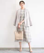 FKEGD46230 MK MICHEL KLEIN(MK ミッシェルクラン) オーガンジーチェック柄フレアシルエットワンピース/洗える ベージュ