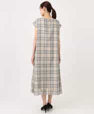 FKEGD46230 MK MICHEL KLEIN(MK ミッシェルクラン) オーガンジーチェック柄フレアシルエットワンピース/洗える ベージュ