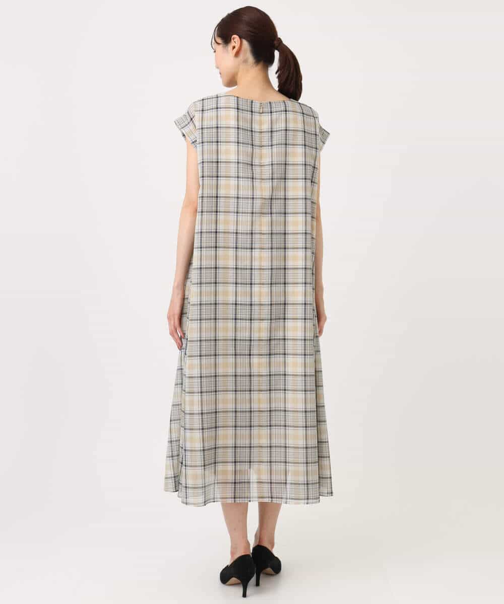 FKEGD46230 MK MICHEL KLEIN(MK ミッシェルクラン) オーガンジーチェック柄フレアシルエットワンピース/洗える ベージュ