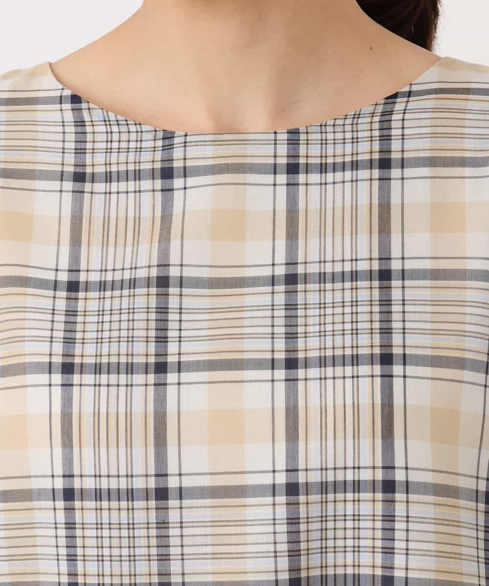 FKEGD46230 MK MICHEL KLEIN(MK ミッシェルクラン) オーガンジーチェック柄フレアシルエットワンピース/洗える ベージュ