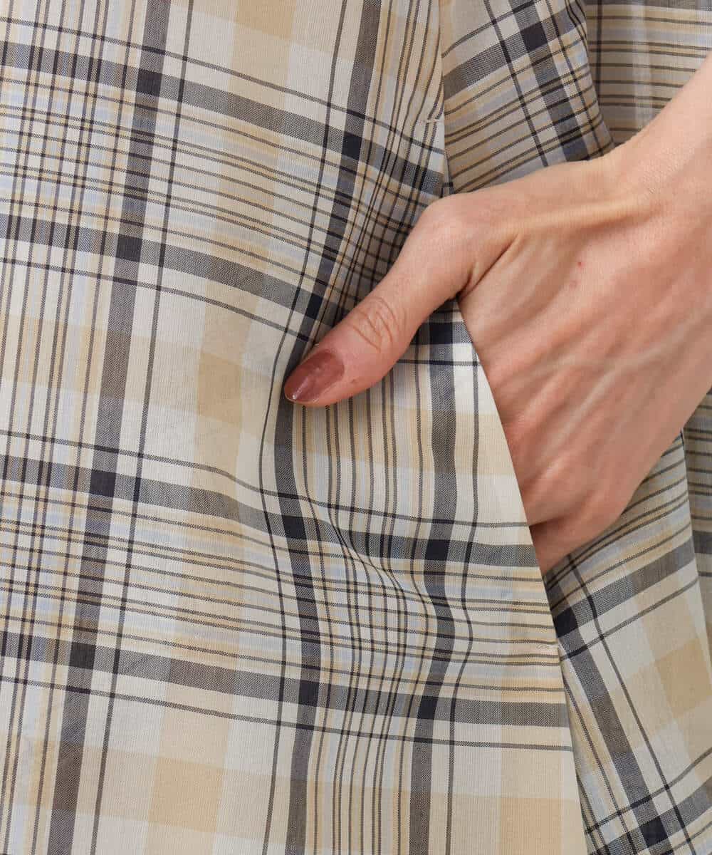 FKEGD46230 MK MICHEL KLEIN(MK ミッシェルクラン) オーガンジーチェック柄フレアシルエットワンピース/洗える ベージュ