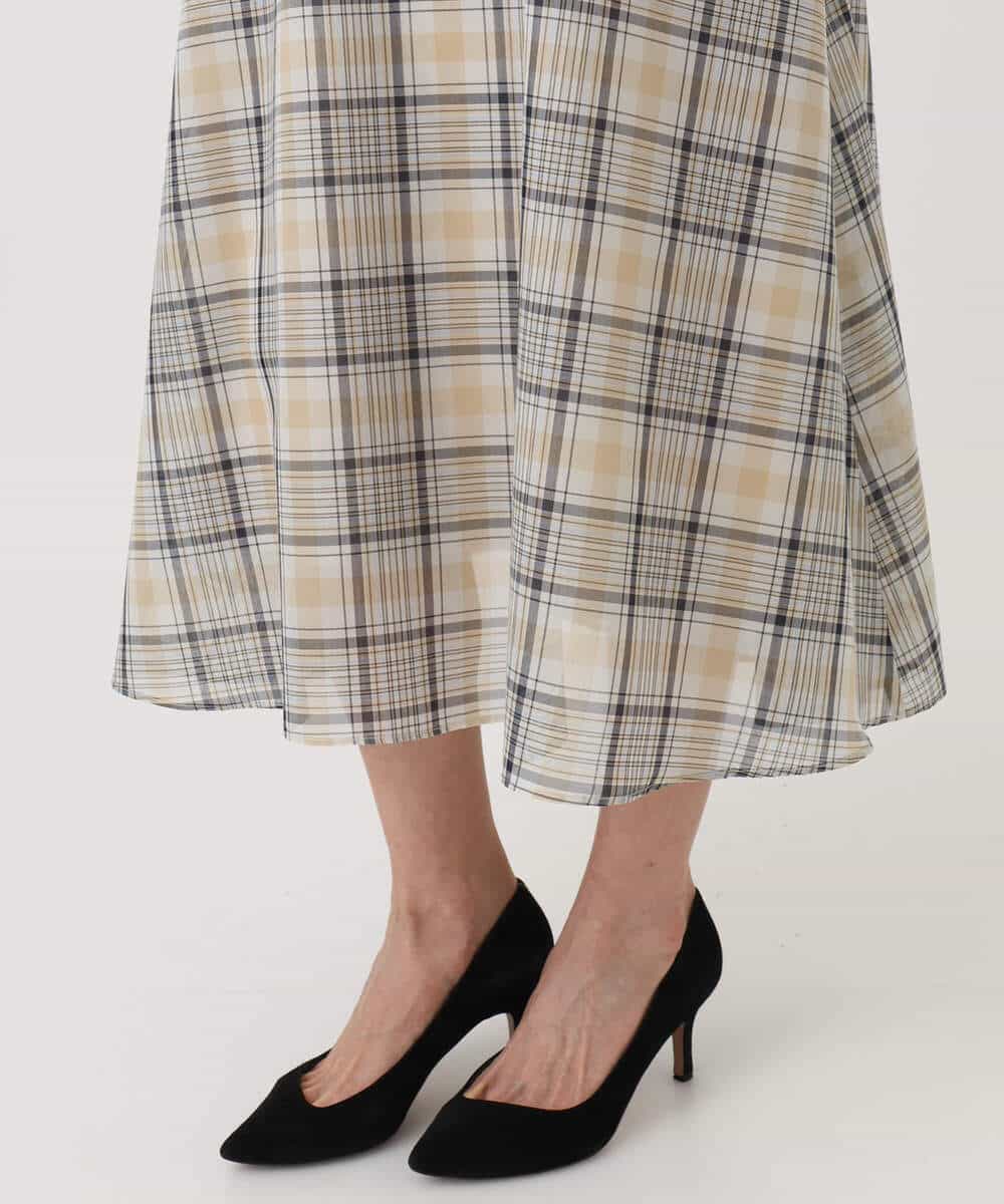 FKEGD46230 MK MICHEL KLEIN(MK ミッシェルクラン) オーガンジーチェック柄フレアシルエットワンピース/洗える ベージュ