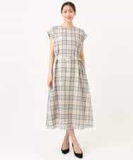 FKEGD46230 MK MICHEL KLEIN(MK ミッシェルクラン) オーガンジーチェック柄フレアシルエットワンピース/洗える ベージュ