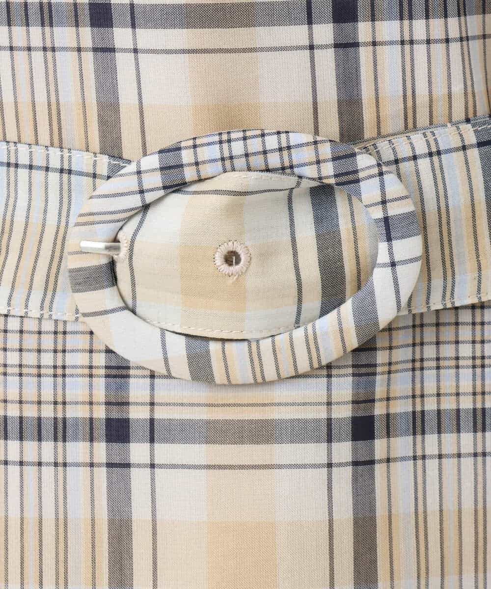 FKEGD46230 MK MICHEL KLEIN(MK ミッシェルクラン) オーガンジーチェック柄フレアシルエットワンピース/洗える ベージュ