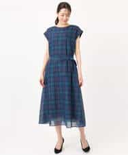 FKEGD46230 MK MICHEL KLEIN(MK ミッシェルクラン) オーガンジーチェック柄フレアシルエットワンピース/洗える ベージュ