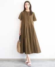 FKEGD47240 MK MICHEL KLEIN(MK ミッシェルクラン) サッカー調ウエスト切り替えワンピース/洗える ブラウン