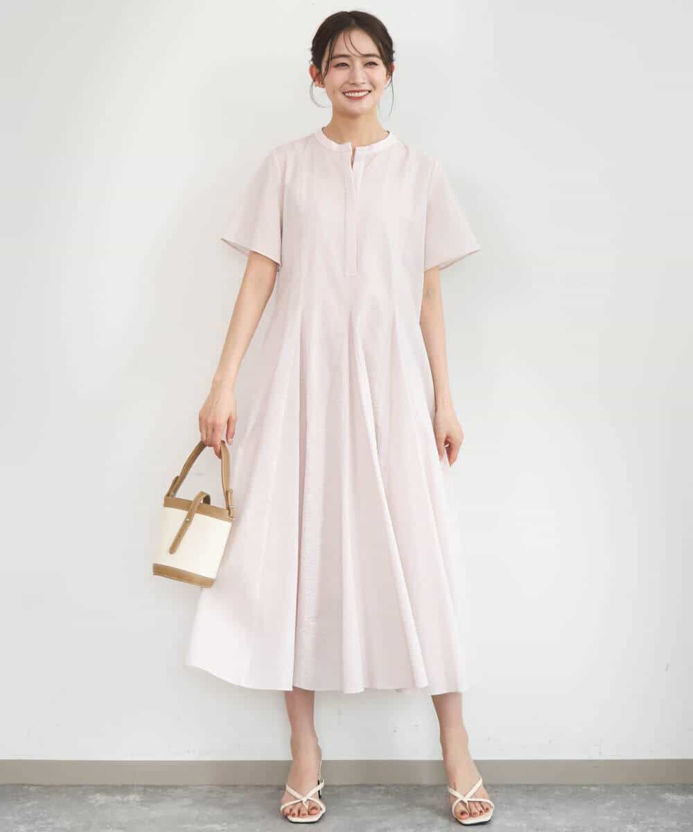 FKEGD47240 MK MICHEL KLEIN(MK ミッシェルクラン) サッカー調ウエスト切り替えワンピース/洗える ブラウン