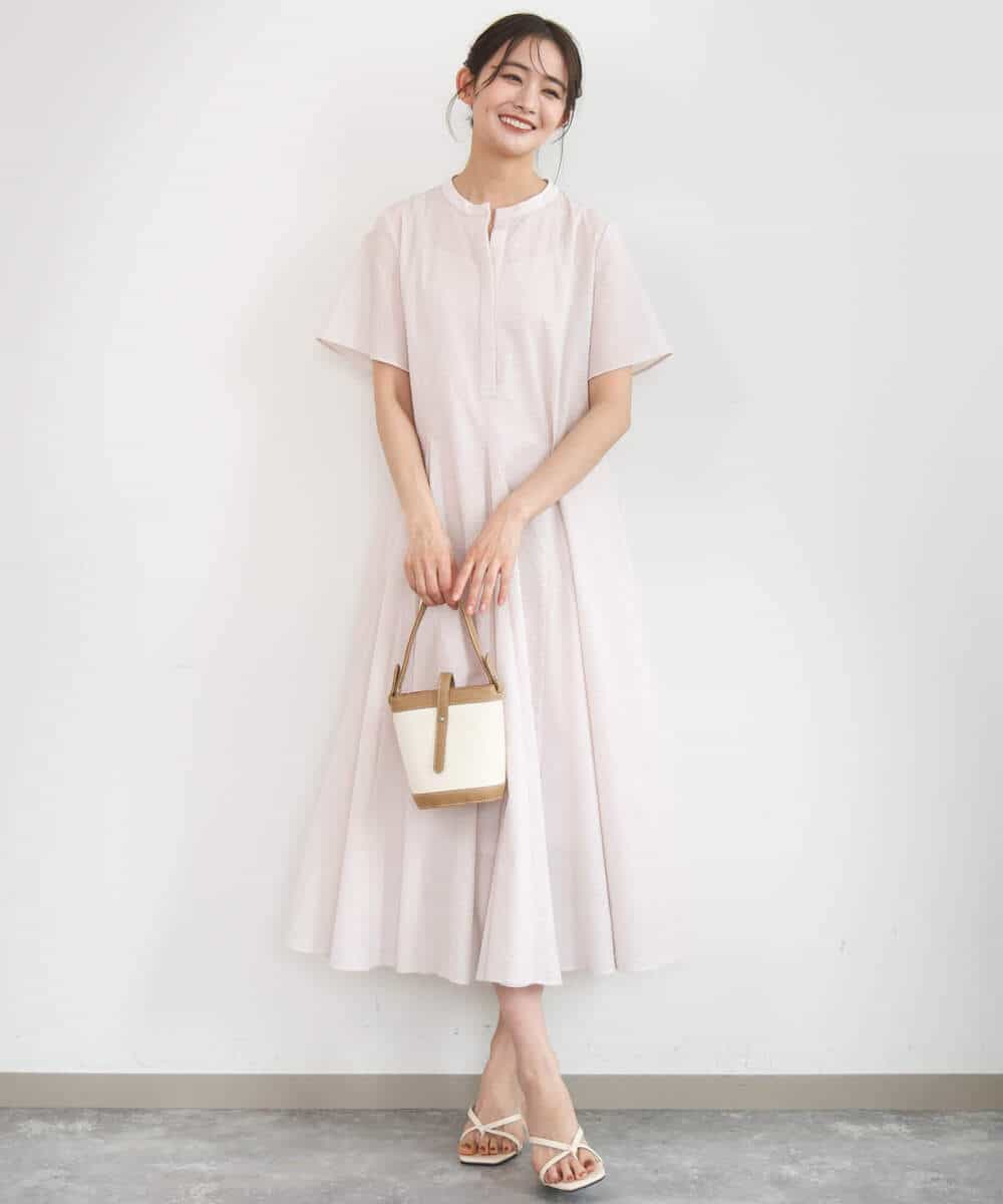 FKEGD47240 MK MICHEL KLEIN(MK ミッシェルクラン) サッカー調ウエスト切り替えワンピース/洗える ブラウン