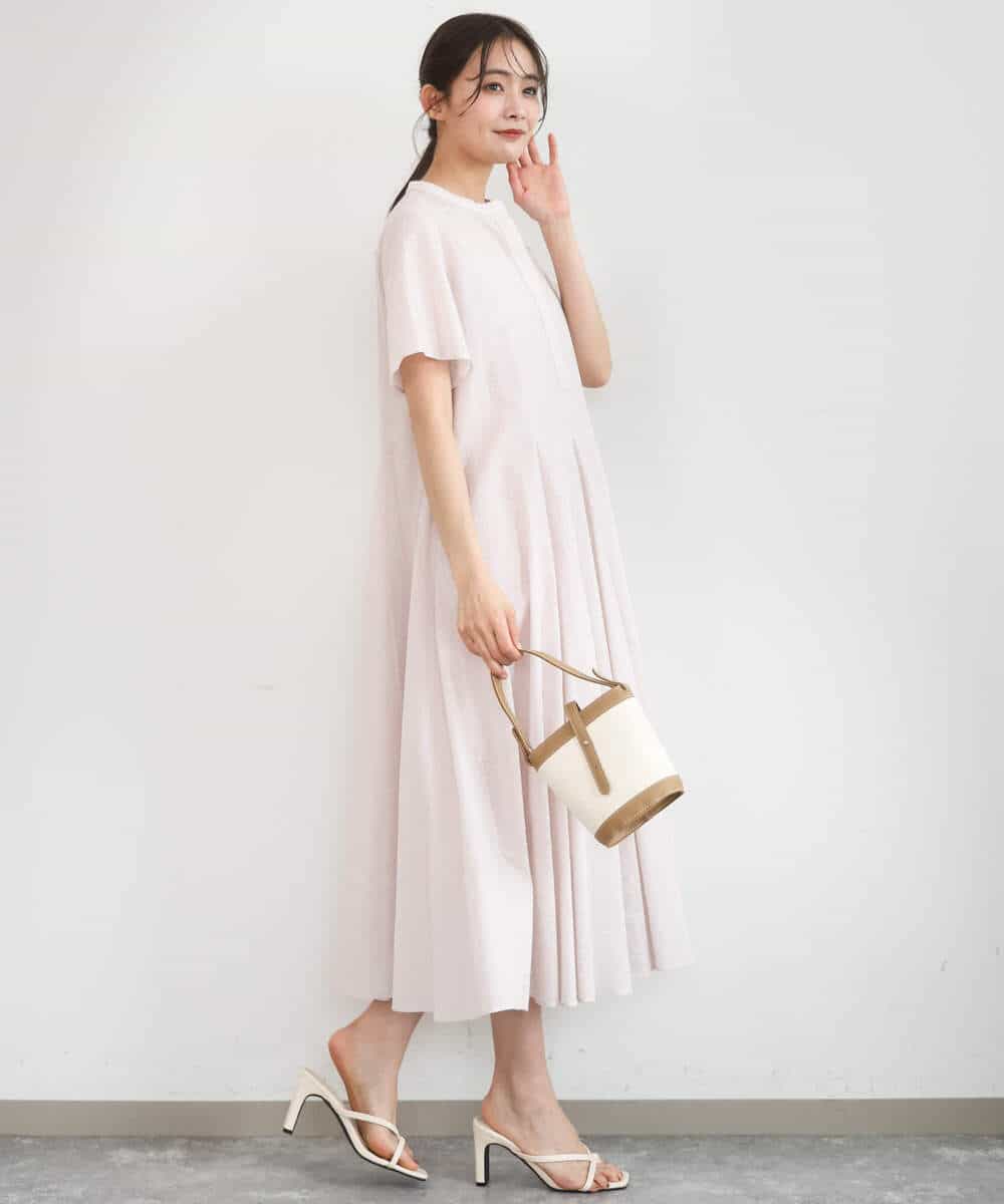 FKEGD47240 MK MICHEL KLEIN(MK ミッシェルクラン) サッカー調ウエスト切り替えワンピース/洗える ブラウン