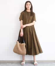 FKEGD47240 MK MICHEL KLEIN(MK ミッシェルクラン) サッカー調ウエスト切り替えワンピース/洗える ブラウン