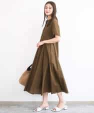 FKEGD47240 MK MICHEL KLEIN(MK ミッシェルクラン) サッカー調ウエスト切り替えワンピース/洗える ブラウン