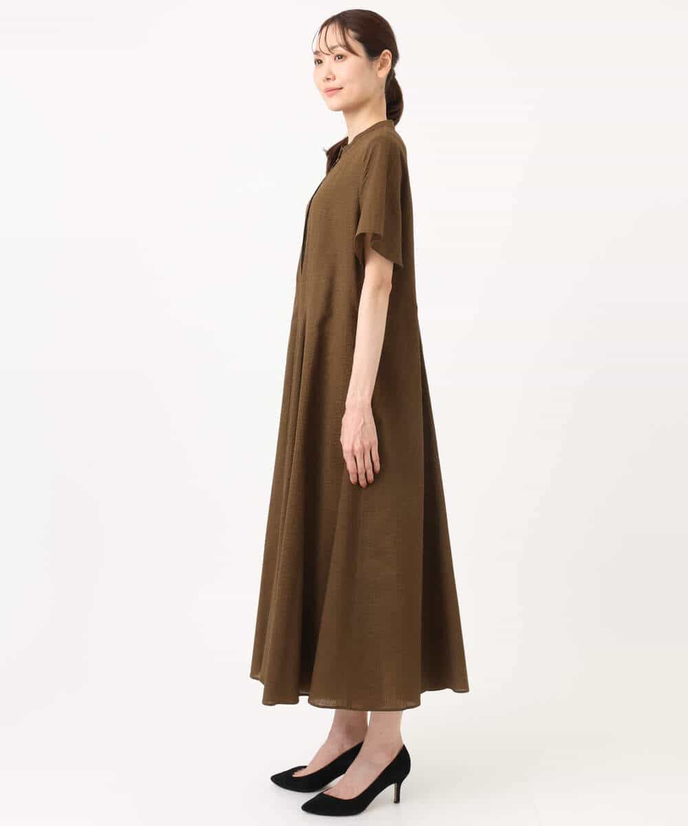 FKEGD47240 MK MICHEL KLEIN(MK ミッシェルクラン) サッカー調ウエスト切り替えワンピース/洗える ブラウン