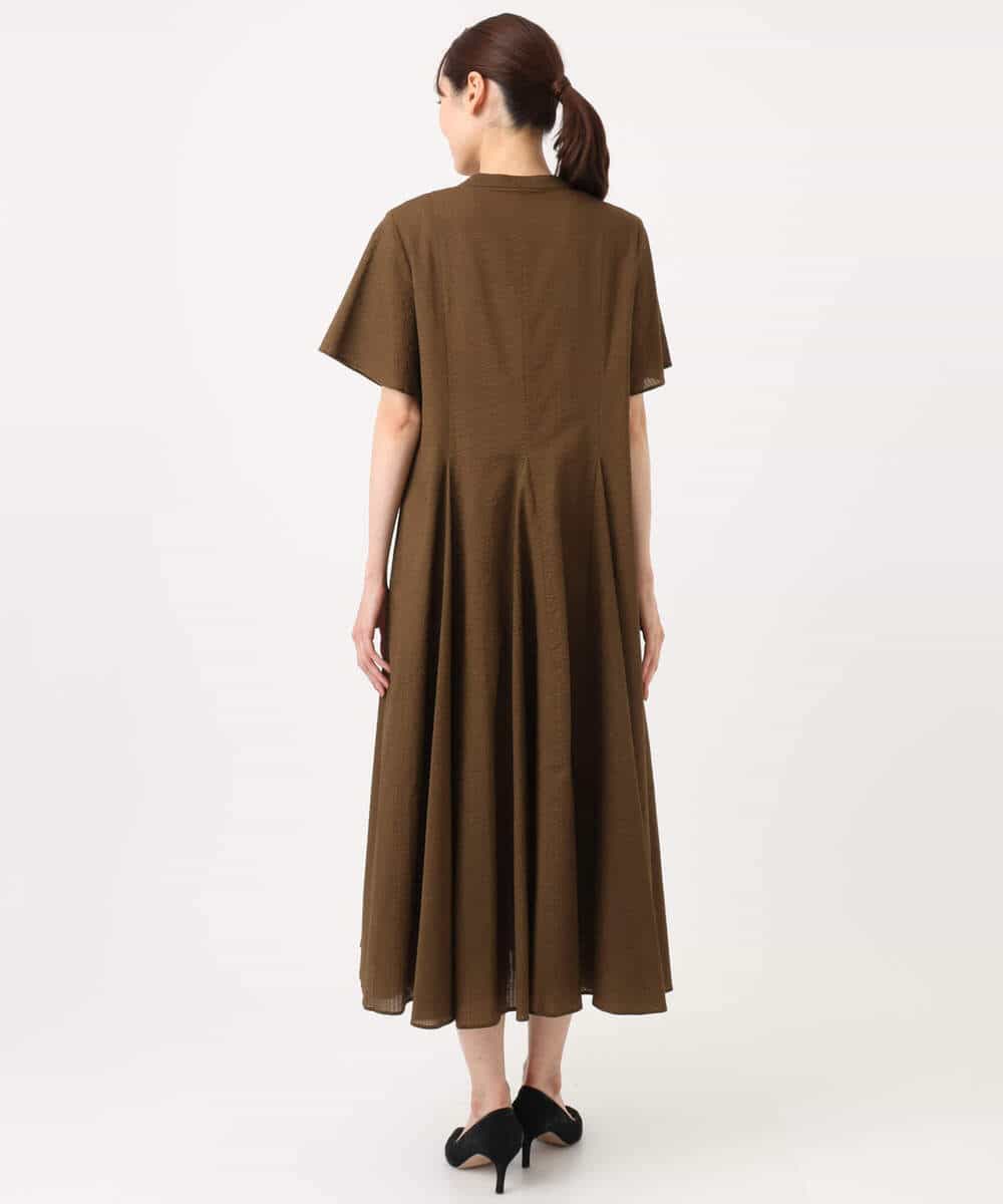 FKEGD47240 MK MICHEL KLEIN(MK ミッシェルクラン) サッカー調ウエスト切り替えワンピース/洗える ブラウン