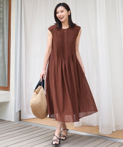 FKEGD52240 MK MICHEL KLEIN [洗える]幾何柄レースAラインワンピース